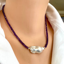 Load image into Gallery viewer, short Amethyst necklace with large baroque pearl in middle