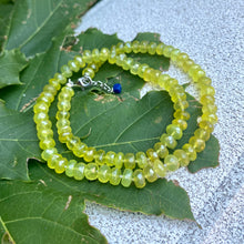 Load image into Gallery viewer, Embrace the light and lively vibes of summer with this stunning necklace, hand knotted yellow green faceted chalcedony rondelle beads 5.5-6mm. finished with silver lobster clasp and 1"inch long extender. This necklace measures 16.5"inches or 43cm