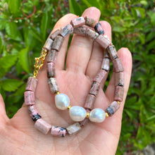 Load image into Gallery viewer, Rhodonite & Pearls Necklace, Gold