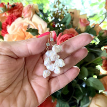 Load image into Gallery viewer, White Keshi Pearl Drop Earrings, composed of 14k gold filled Hook & blue Cubic zirconia Bezel