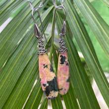 Load image into Gallery viewer, Teardrop Rhodonite Earrings, Black Rhodium