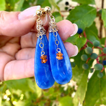 Load image into Gallery viewer, Teardrop Blue Onyx & Carnelian Earrings, 14k GF