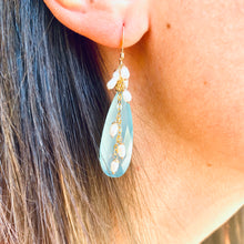 Load image into Gallery viewer, Teardrop Sky Blue Chalcedony & Pearls Cluster Earrings