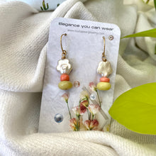 Load image into Gallery viewer, Floral Pearl Drop Earrings, Dainty Baroque Pearl w Quartz & Coral Earrings