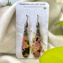 Load image into Gallery viewer, Teardrop Rhodonite Earrings, Black Rhodium