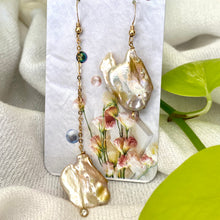 Load image into Gallery viewer, Mismatched Pearl Drop Earrings, Clear Cz, 14k GF