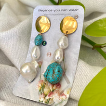 Load image into Gallery viewer, Freshwater Baroque Pearl Gold Dangle Drop Earrings with Turquoise