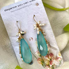 Load image into Gallery viewer, Teardrop Sky Blue Chalcedony & Pearls Cluster Earrings