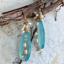 Load image into Gallery viewer, Teardrop Sky Blue Chalcedony & Pearls Cluster Earrings