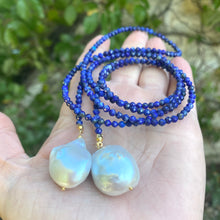 Load image into Gallery viewer, Lapis Lazuli & Baroque Pearls Lariat Necklace