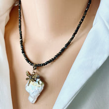 Carica l'immagine nel visualizzatore di Gallery, Dragonfly & Large Keshi Pearl Charm Pendant on Pyrite Beaded Chain