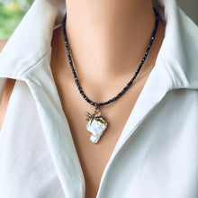 Carica l'immagine nel visualizzatore di Gallery, Dragonfly & Large Keshi Pearl Charm Pendant on Pyrite Beaded Chain