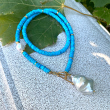 Load image into Gallery viewer, Turquoise & Baroque Pearls Toggle Necklace