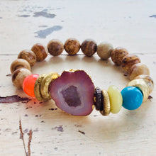 Carica l'immagine nel visualizzatore di Gallery, Orange Druzy Quartz Bracelet Natural Jasper Bracelet, Turquoise Mala Yoga Gift