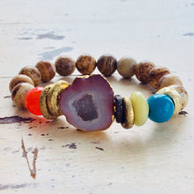 Carica l'immagine nel visualizzatore di Gallery, Orange Druzy Quartz Bracelet Natural Jasper Bracelet, Turquoise Mala Yoga Gift