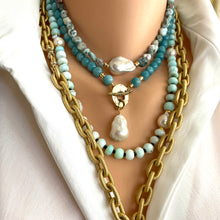 Carica l'immagine nel visualizzatore di Gallery, Ocean Blue Larimar and Baroque Pearl Necklace