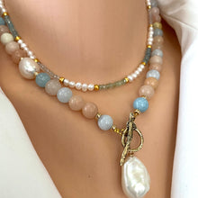 Carica l'immagine nel visualizzatore di Gallery, Morganite, Aquamarine & Baroque Pearl Toggle Necklace
