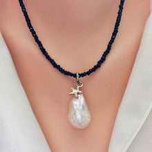 Carica l'immagine nel visualizzatore di Gallery, Genuine Baroque Pearl Necklace, Black Spinel Necklace,Tiny Star Charm