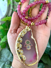 Carica l'immagine nel visualizzatore di Gallery, Chunky Hamsa Hot Pink Agate Pendant Necklace
