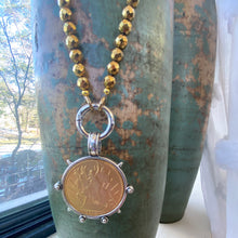 Load image into Gallery viewer, Chunky Gold Hematite & Repro Mexican Peso Coin Pendant Necklace