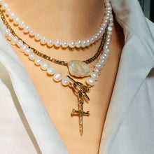 Carica l'immagine nel visualizzatore di Gallery, Pearl Necklace & Cross Pendant Necklace