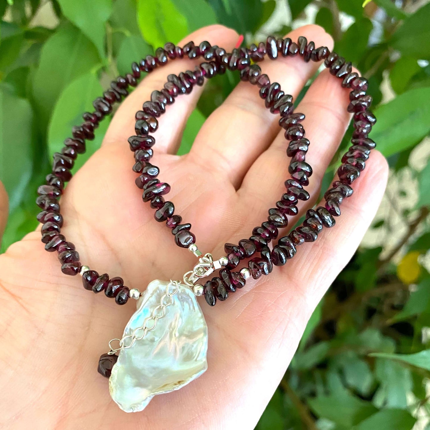 Garnet and Baroque Pearl Necklace