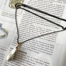 Carica l'immagine nel visualizzatore di Gallery, Baroque Pearl & Diamonds Pendant Necklace on 35-inch Black Rhodium Plated Sterling Silver Chain