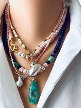 Carica l'immagine nel visualizzatore di Gallery, Lapis Lazuli, Chrysoprase and Pink Opal Necklace