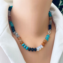 Load image into Gallery viewer, Hand-Knotted Aventurine, Turquoise, Onyx & Jade Candy Necklace with Silver Marine Clasp, 18 inches