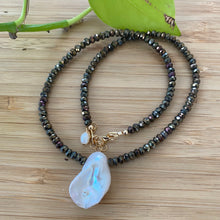 Load image into Gallery viewer, Pyrite Beads & White Keshi Pearl Choker Necklace