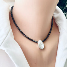 Load image into Gallery viewer, Pyrite Beads & White Keshi Pearl Choker Necklace