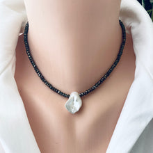 Load image into Gallery viewer, Pyrite Beads & White Keshi Pearl Choker Necklace