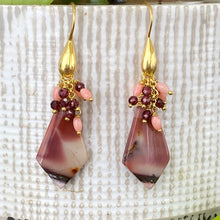 Load image into Gallery viewer, Mookaite Jasper, Garnet & Pink Coral Cluster Earrings