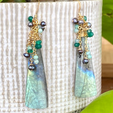 Load image into Gallery viewer, Labradorite, Amazonite, Green Onyx & Black Pearls Cluster Earrings