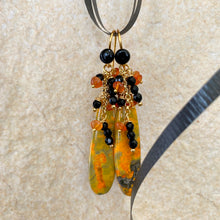 Load image into Gallery viewer, Bumble Bee Teardrop Stone, Carnelian & Onyx Cluster Earrings