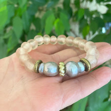 Load image into Gallery viewer, Grey Baroque Pearl Bracelet, Pale Pink Recycled Glass