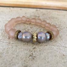 Load image into Gallery viewer, Grey Baroque Pearl Bracelet, Pale Pink Recycled Glass