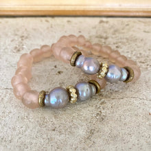Load image into Gallery viewer, Grey Baroque Pearl Bracelet, Pale Pink Recycled Glass