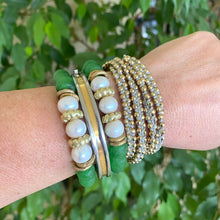 Load image into Gallery viewer, Freshwater Pearl Bracelet, Green African Tribal Recycled Glass