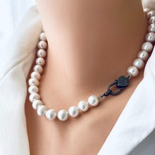 Load image into Gallery viewer, Edison Pearl Necklace, Heart Shape Pave Diamond Lobster Clasp