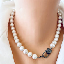 Load image into Gallery viewer, Edison Pearl Necklace, Heart Shape Pave Diamond Lobster Clasp