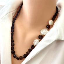 Load image into Gallery viewer, Smoky Quartz & Coin Pearls Necklace, 14k GF