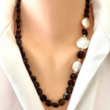 Load image into Gallery viewer, Smoky Quartz & Coin Pearls Necklace, 14k GF