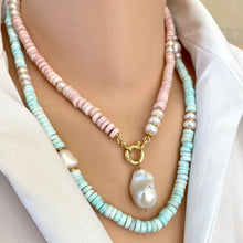 Load image into Gallery viewer, Sky Blue Opals & Freshwater Pearls Candy Necklace