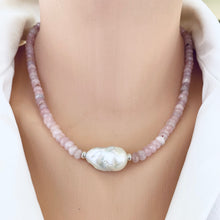 Carica l'immagine nel visualizzatore di Gallery, Madagascar Rose Quartz Necklace & Large Baroque Pearl