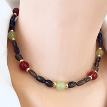 Carica l'immagine nel visualizzatore di Gallery, Fall necklace with brown quartz beads orange Carnelian and green jade