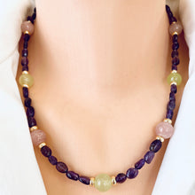 Carica l'immagine nel visualizzatore di Gallery, Purple Amethyst beads with rose quartz and green jade
