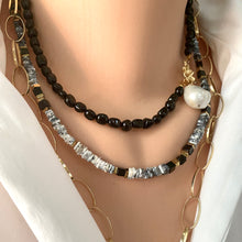 Carica l'immagine nel visualizzatore di Gallery, Dendritic Opal & Black Spinel Necklace, Magnetic Clasp