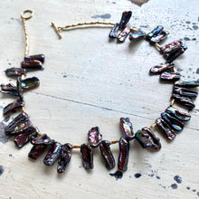 Load image into Gallery viewer, Peacock Biwa Stick Black Pearls Choker Necklace