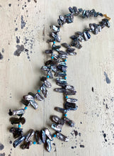 Carica l'immagine nel visualizzatore di Gallery, Blue Grey Biwa Keshi Pearls & Turquoise Necklace